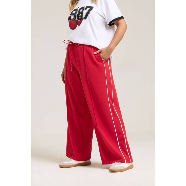 Yours Plus Size Red Side Stripe Wide Leg Trousers Size 16