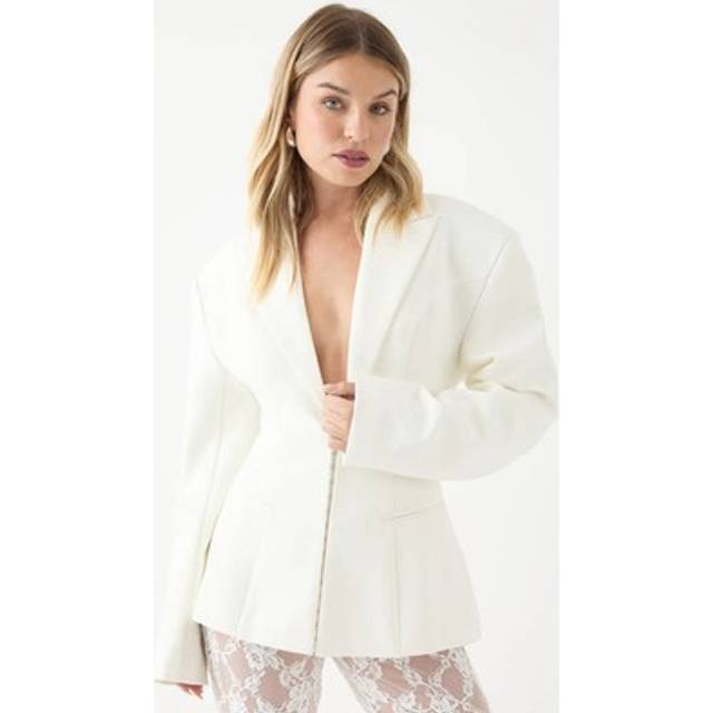 MISSPAP Women's Tailored Cinched Waist Blazer in Ivory | Size: 6