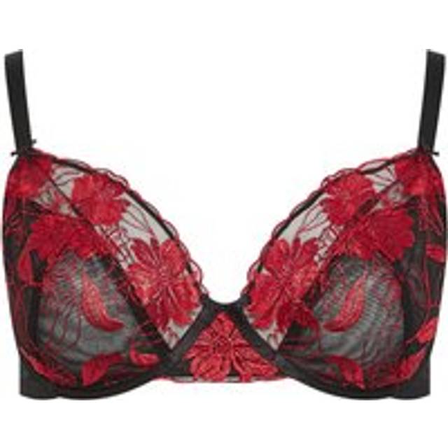 Yours Plus Size Red Embroidered Floral Nonpadded Bra Size 46C