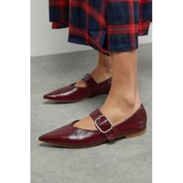 Dorothy Perkins Faith: Brianna Faux Leather Buckle Detail Mary Jane Pointed Ballerinas In Burgundy - burgundy - 5