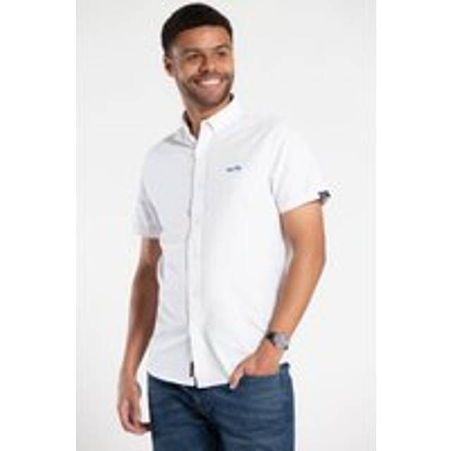 Tokyo Laundry Men Cotton Short Sleeved Button-Up Oxford Shirt in White | Size: X-Large - XL