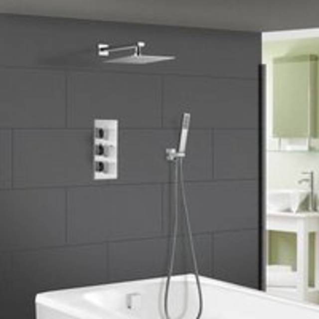 Nes Home - Olive Square 3 Way Concealed Thermostatic Shower Mixer Set - Shower Head, Handset, Bath Filler & Waste