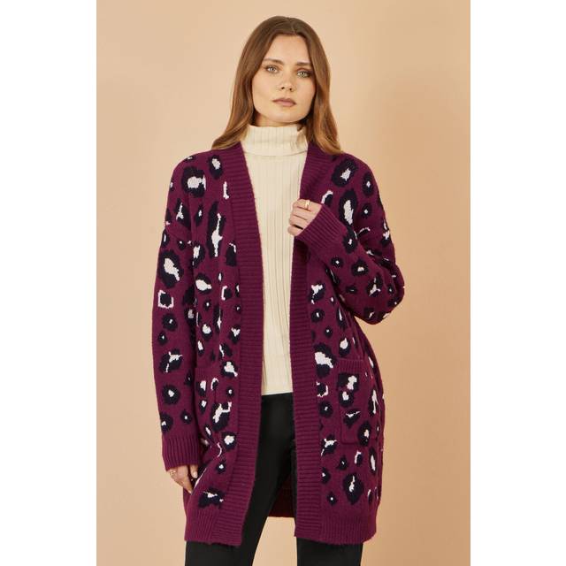 Yumi Burgundy Animal Intarsia Long Cardigan - S/M