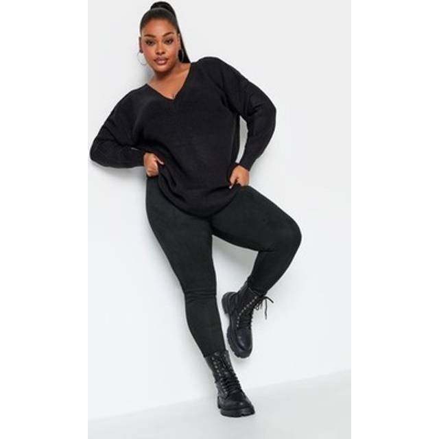 Yours Plus Size Black Faux Suede Stretch High Waisted Leggings Size Regular > 20 - Regular 20