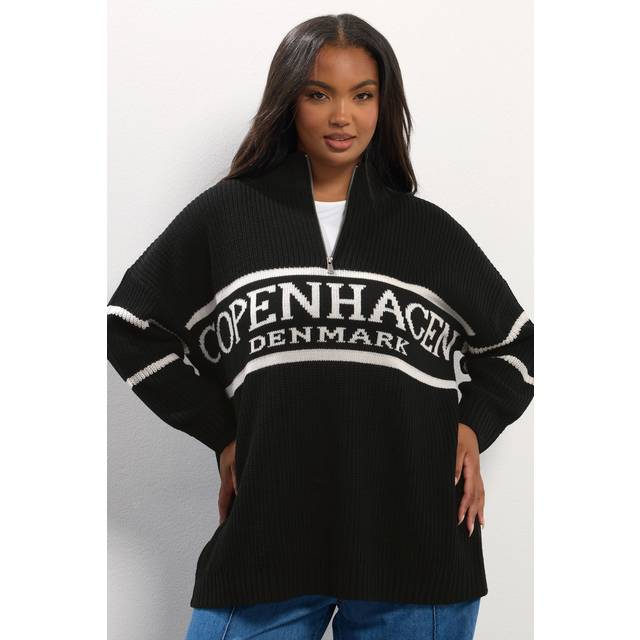 Yours Plus Size Black 'Copenhagen' Quarter Zip Jumper Size 14-16