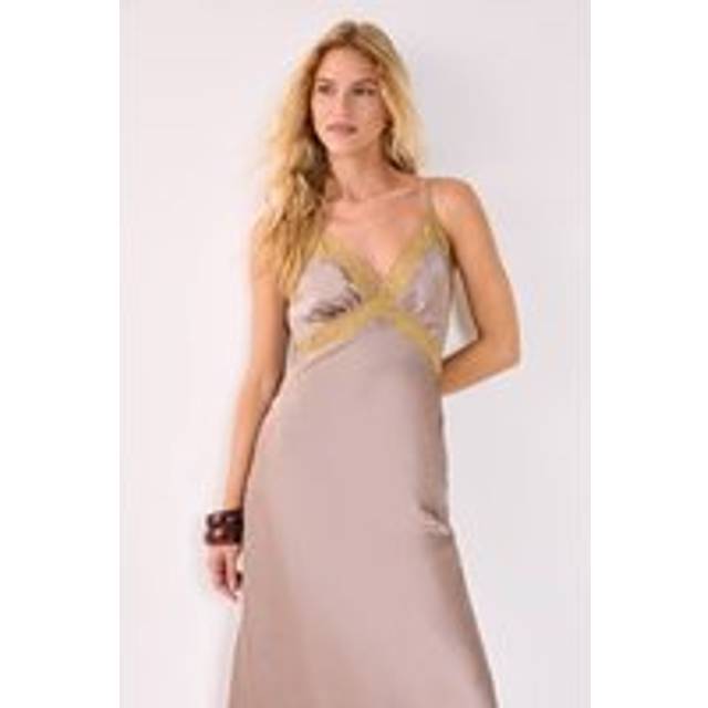 Nasty Gal Women's Satin Cutwork Lace Strappy Maxi Dress in Mauve | Size: 12