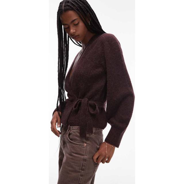 & Other Stories – Brun kofta med omlottdesign och puffärmar i hårigt garn av mohair och ull-Brown