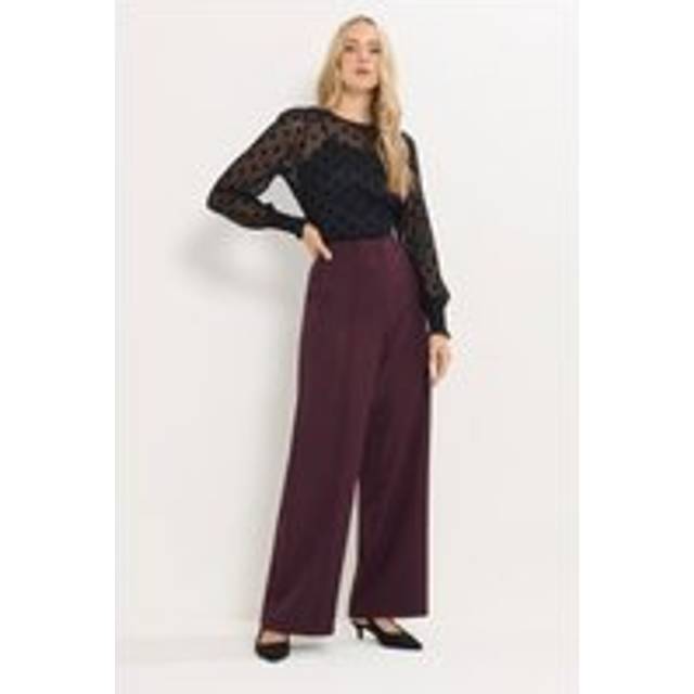 Lts Tall Dark Red Seam Front Wide Leg Trousers Size Long > 14 - Long 14