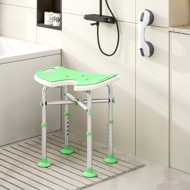 Homcom Aluminium Shower Stool For Elderly Disabled Non-Slip Bath Stool Green - One Size