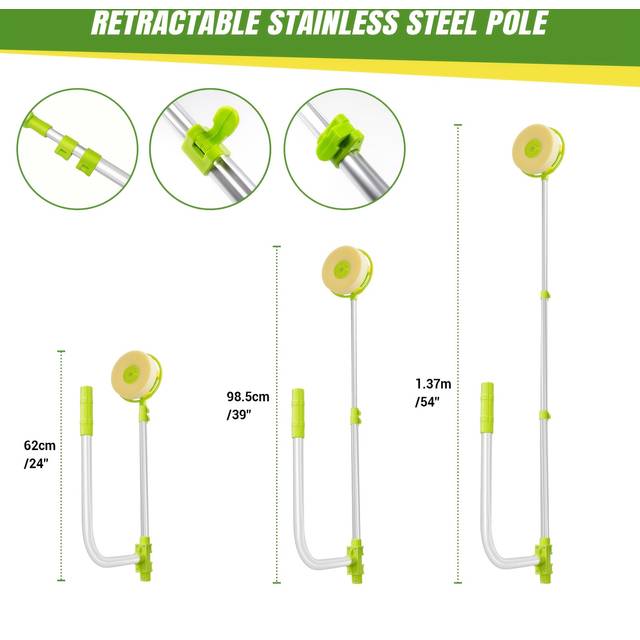 TEMU 2-in-1 Window Cleaning Tool Retractable Window Suction Cleaning Kit Adjustable Window Cleaner Green With Squeegee For External Double Faced Window