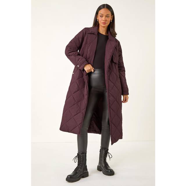 Dusk Chevron Wrap Quilted Puffer Coat In Wine - 10