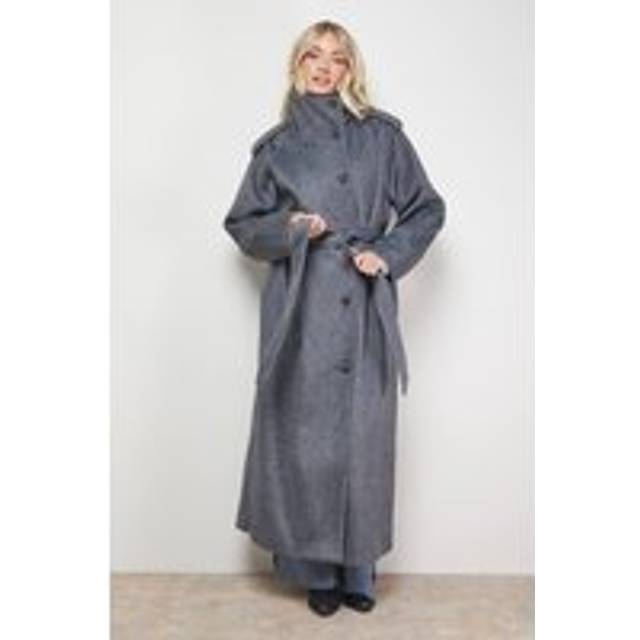 Oasis Funnel Sleeve Detail Belted Coat In Grey - grey - 10