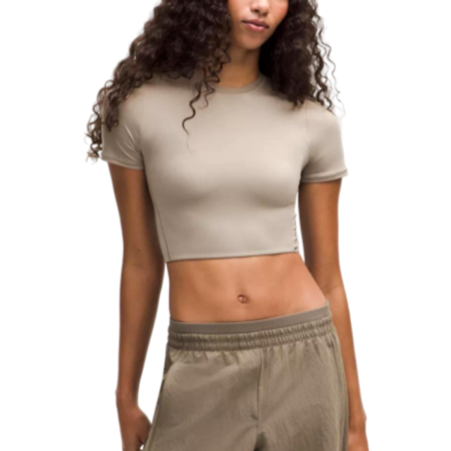 lululemon – Women's Wundermost Ultra-Soft Nulu Crewneck Cropped T-Shirt – Color Grey/Khaki – Size XS - Warm Ash Grey