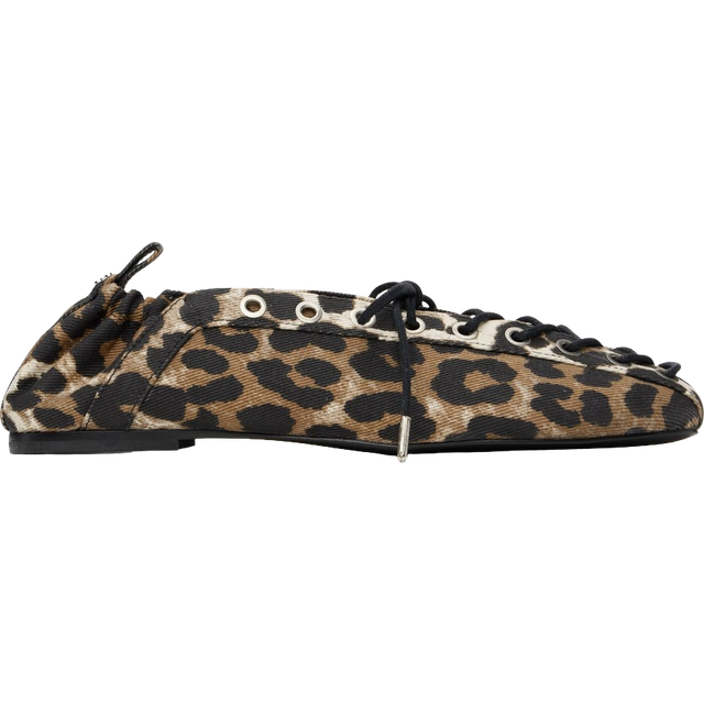 Ganni Eyelets Lace Up Ballerina Denim Print - Leopard