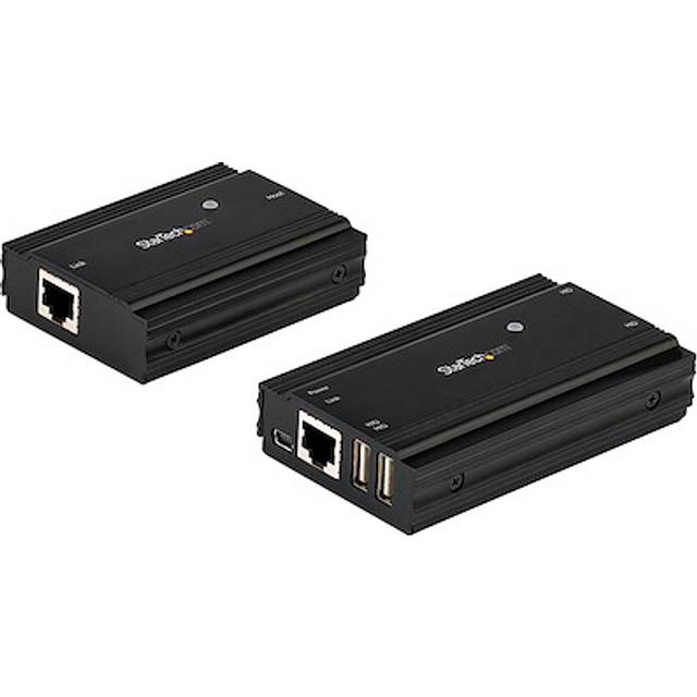 StarTech.com USB 2.0-hubb med 4 portar för en enda CAT5e/CAT6 Ethernet-kabel RJ45-100m - USB-förlängningsuppsättning - Metallhölje - Extern ström