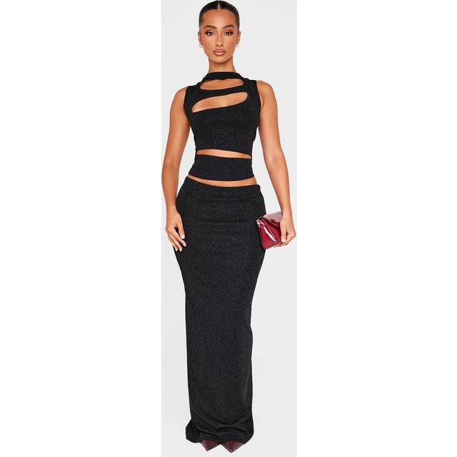 Petite Black Glitter Maxi Skirt - L