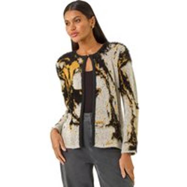 Roman Fluffy Textured Knit Cardigan In Grey - 12