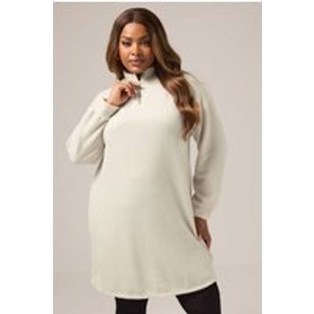 Yours Plus Size Cream Zip Neck Ribbed Jumper Dress Size 16