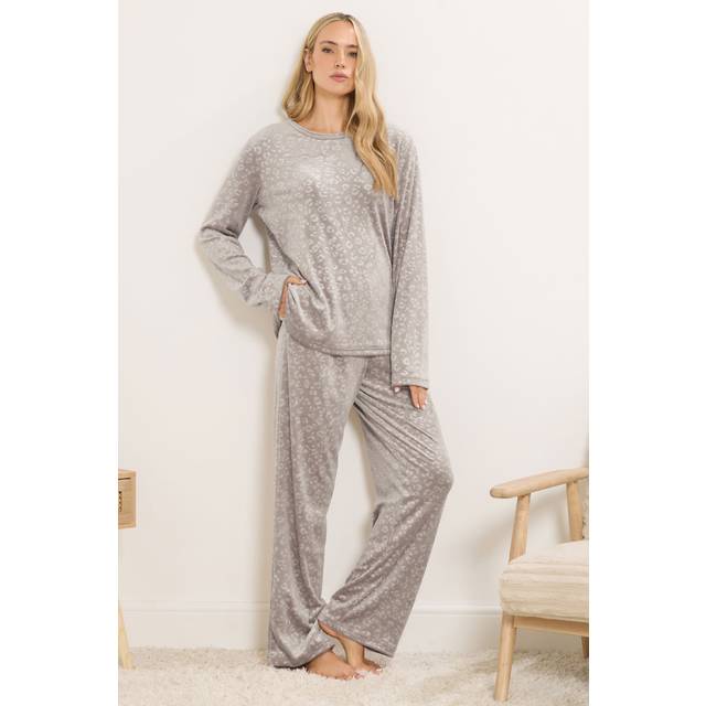 Lts Tall Stone Brown Leopard Embossed Luxe Fleece Pyjama Set Size 22-24