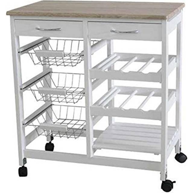 Wood Kitchen Cart - White (76cm H X 66cm W X 37cm D)