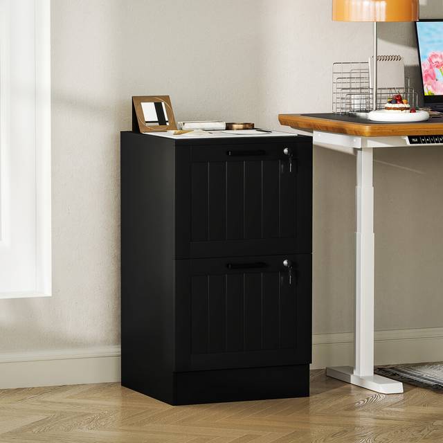 2 Drawer File Cabinet with Lock and Adjustable Hanging Bars, Black - Small