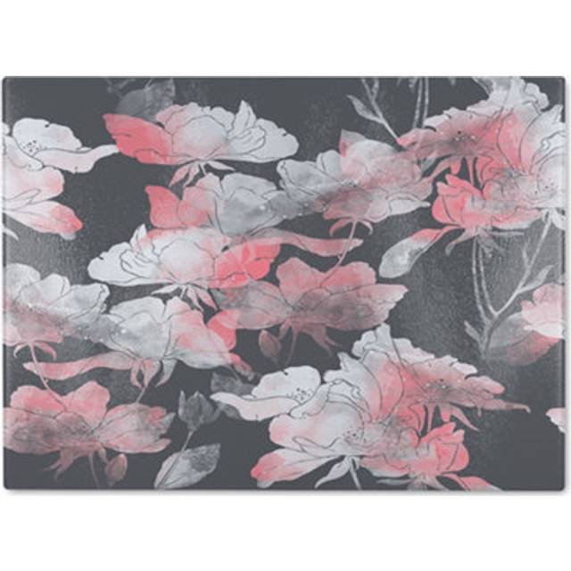 imprints flowers and leaves of wild rose glass chopping board