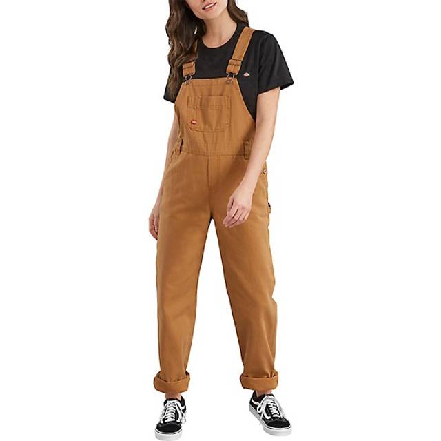 Womens Duck Bib Overalls Rinsed Brown Duck L UK