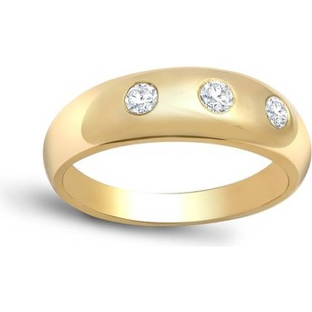 (M) Jewelco London Men's Solid 9ct Yellow Gold Rub Over Set Round H I1 0.34ct Diamond Domed Band Trilogy Ring 7mm