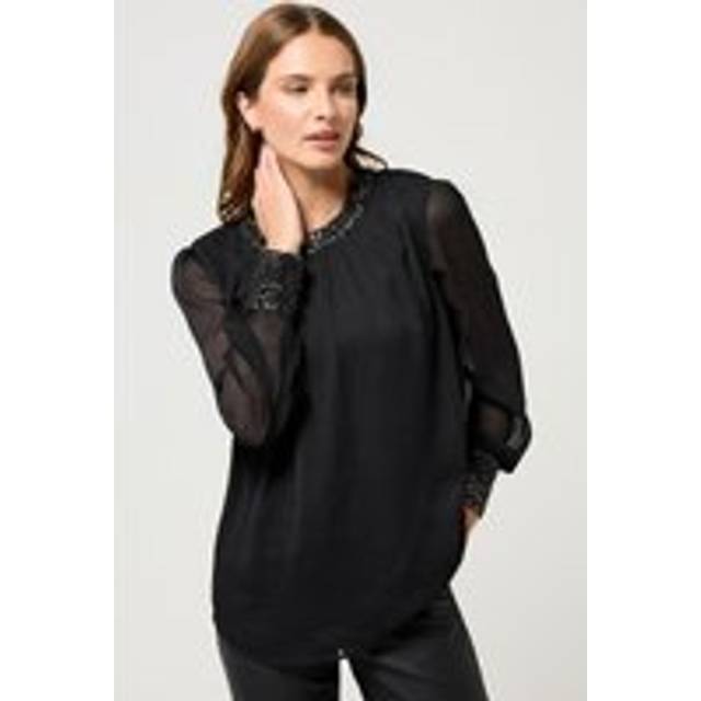 M&Co Womens M&Co Black & Gold Sequin Trim Long Sleeve Blouse Size 18