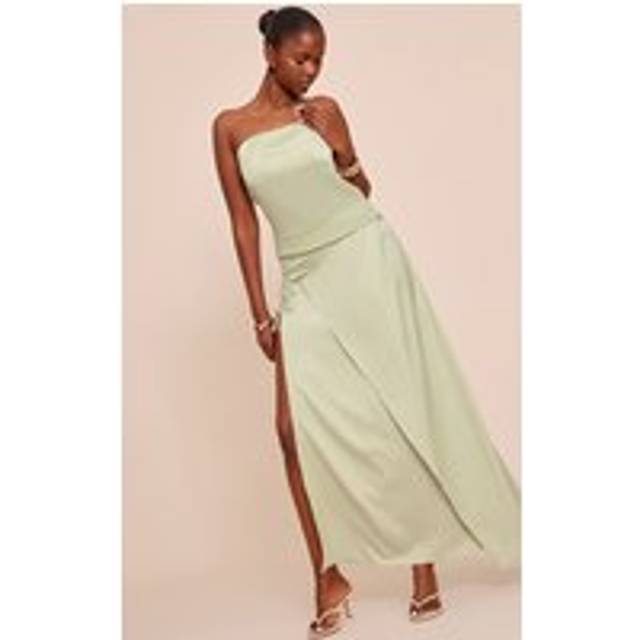 Sage Satin Wrap Maxi Skirt - 12