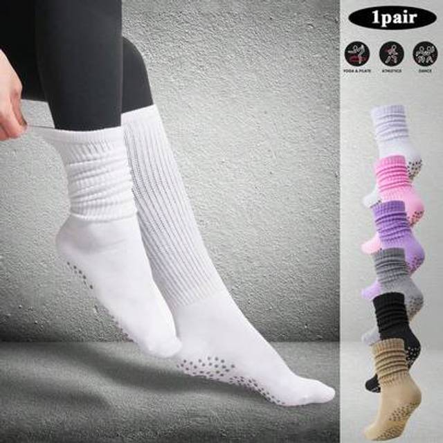 SHEIN 1 Pair Mid-Calf Non-Slip Yoga Socks, Silicone Grip Pilates Leg Warmers, Workout Fitness Socks, Solid Color Knit Elastic Sports Socks