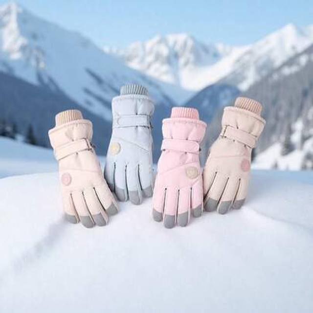 SHEIN 1 Pair Women&#39;s Professional Ski Gloves - Thick Fleece Windproof Cold-Proof Outdoor Skiing Warm Gloves, Bicycle Riding Anti-Cold Gloves, Non-Slip Palm,