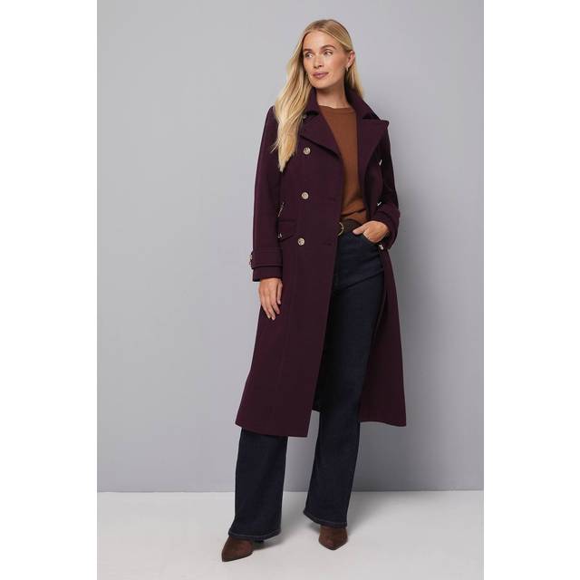 Wallis Petite Military Double Breasted Longline Coat In Berry - berry - 16