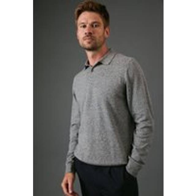 Burton Men Cotton Rich Long Sleeve Knitted Polo in light grey | Size: Small
