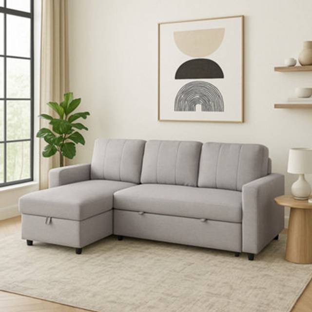 Aspire Nexis Corner Sofa Bed With Storage, Chaise On The Left In Light Grey - 3 Seater