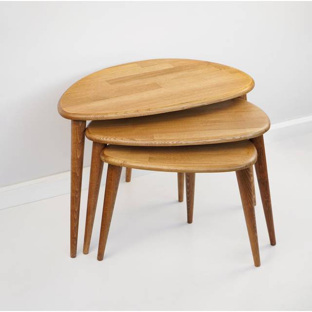 Nesting Table Set of 3 - Ercol Style Oak - Rustic Oak Natural (47.5cm H X 44cm W X 65cm D)