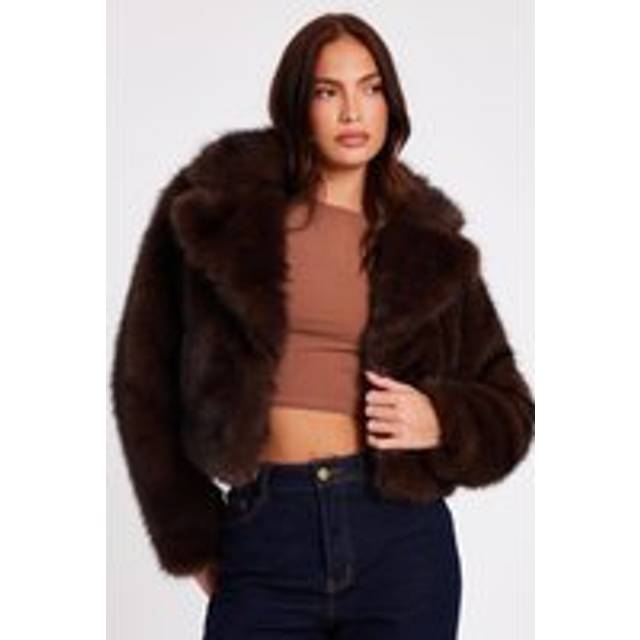Quiz Brown Faux Fur Cropped Jacket - 16