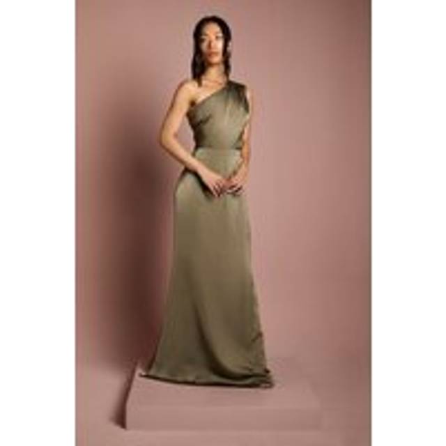 Coast Honoured Drape One Shoulder Satin Maxi Bridesmaid Dress In Olive - olive - 14