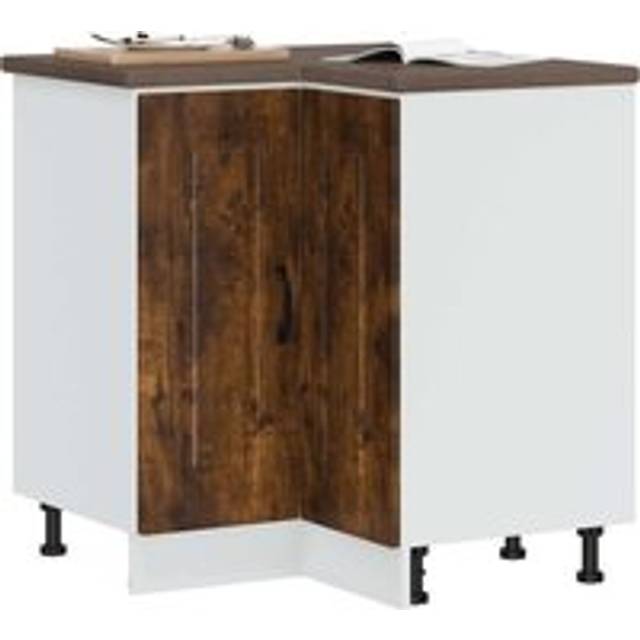 Berkfield Home Kitchen Corner Base Cabinet Kalmar Smoked Oak Engineered Wood in Brown