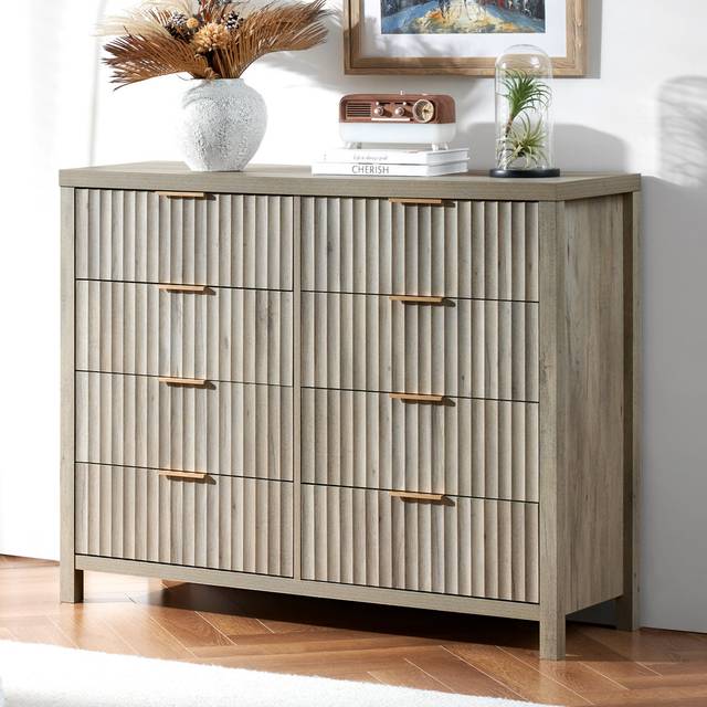Arrilla 8 Drawer 118.1cm W Double Dresser - Greige Oak (94cm H X 118.1cm W X 39.1cm D)