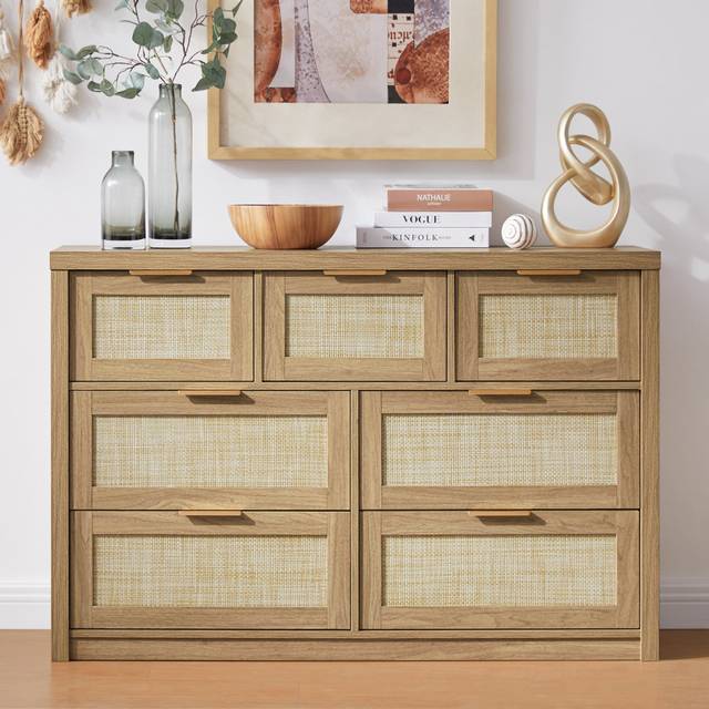 Dearbhaile 7 Drawer 133.9cm W Double Dresser - Natural Oak (81cm H X 134cm W X 45cm D)