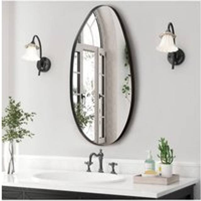 Living and Home Teardrop-Shaped Wall-Mounted Bathroom Mirror with Metal Frame & Anti-Shatter Backing in Black - One Size