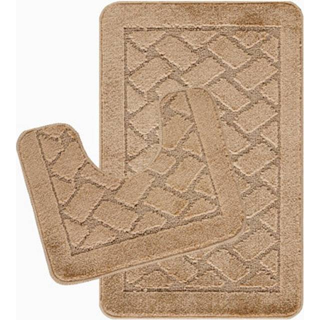 Livabliss NILAH 2-Piece Machine Washable Non-Slip Brown Bathroom Rug Set (80 x 50 cm), Brown
