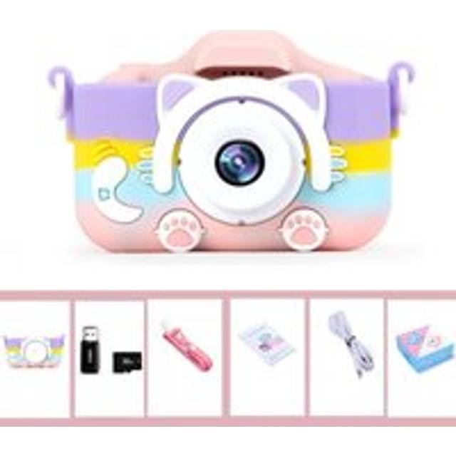 Leaper New 5s Mini Cartoon Fun HD Digital Rainbow Cat Camera with 32G Memory Card in Pink