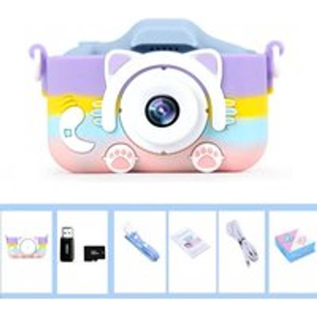 Leaper New 5s Mini Cartoon Fun HD Digital Rainbow Cat Camera with 32G Memory Card in Blue