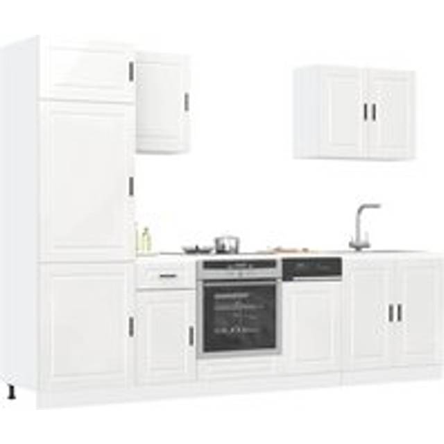 7 Piece Kitchen Cabinet Set Kalmar High Gloss White Engineered Wood - One Size