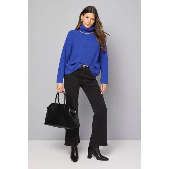 Wallis Roll Neck Gold Detail Jumper In Cobalt - cobalt - M