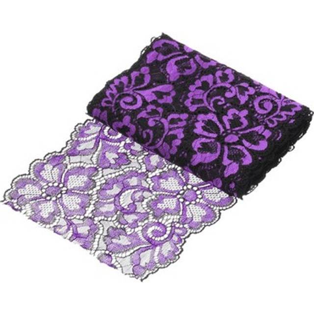 7.1 Inch Wide 5 Yard Lace Ribbon Floral Pattern Black+dark Purple Lace Trim