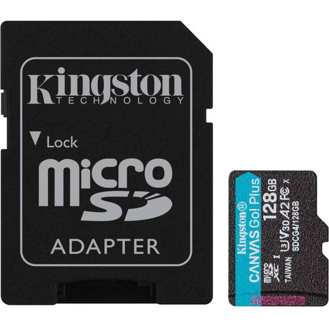 Kingston Canvas Go! Plus - Flash-minneskort (microSDXC till SD-adapter inkluderad) - 128 GB - A2 / Video Class V30 / UHS-I U3 / Class10 - mikroSDXC UHS-I