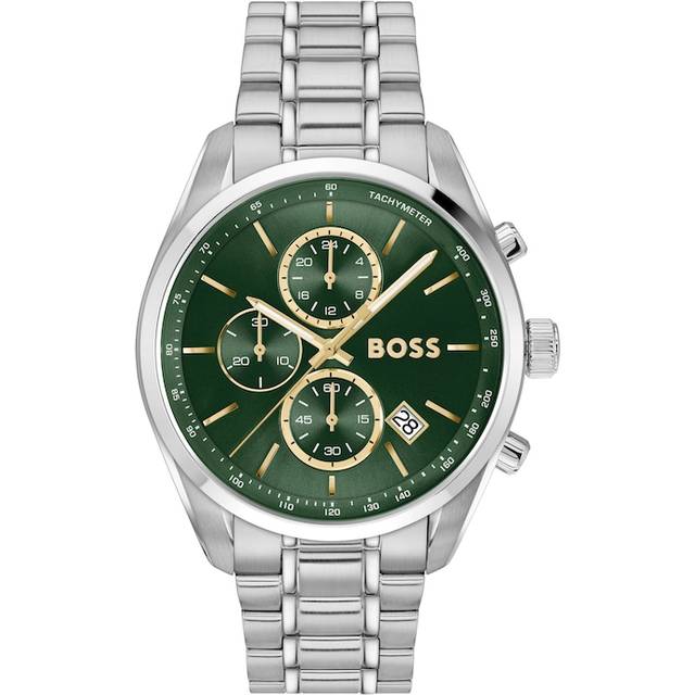 BOSS Mens Grand Prix 44 Silver Tone Green Dial Watch 1514266